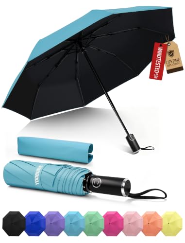 Yoobure Compact Travel Umbrella, Windproof Automatic Folding UV Sun & Rain - color: Blue