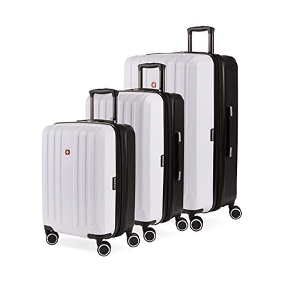 SwissGear Duet Expandable Luggage Set, 3-Piece Hardside Luggage Set with Spinner Wheels - color: Black/White, size: 3-Piece Set (19/24/28)