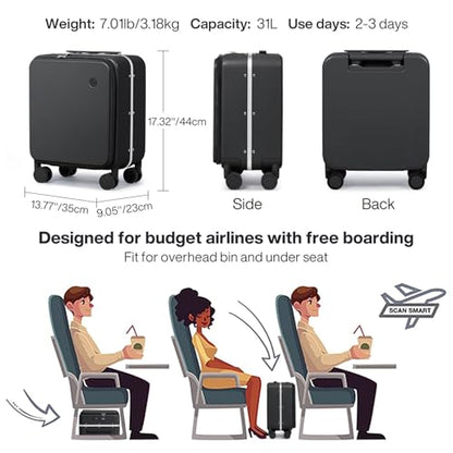 mixi 17x14x9 Carry On Luggage Underseat PC Hard Shell Suitcase Top Opening Aluminum Frame Travel Suitcases with Wheels, Black - color: Black, size: 17x14x9 Inch