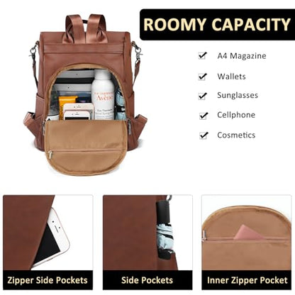 Fmeida Convertible Backpack Purse for Women Anti Theft Nylon Backpack Brown - color: Brown