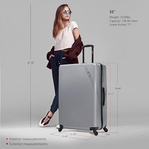 DUKAP DISCOVERY 32-Inch Extra-Large Hardside Spinner Luggage Lightweight - color: Silver, size: 32 Inch