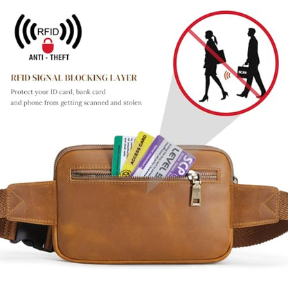 S-ZONE Fanny Packs for Women Genuine Leather RFID Blocking Crossbody Sling - color: Light Brown