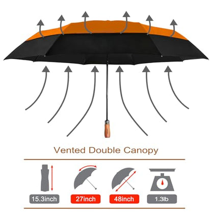 54 Inch Large Folding Golf Umbrella Windproof Portable Automatic Open Close - color: 06.Orange