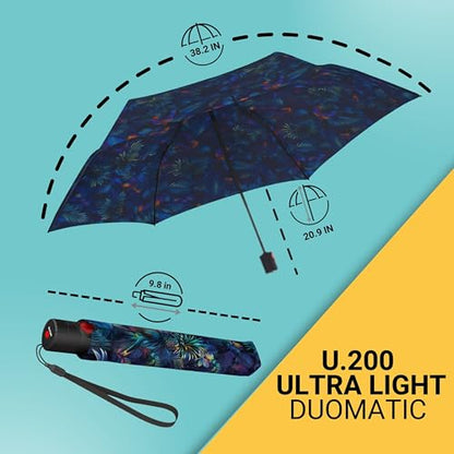Knirps U.200 Ultra Light Duomatic Automatic Open Rain Umbrella - Compact Windproof Travel Umbrella for Adults - 97cm Diameter Retractable With Carrying Case - color: Kolibri