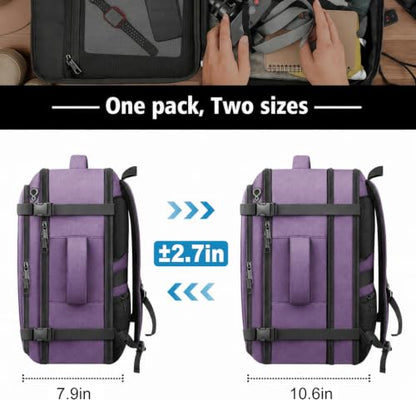 Business Travel Backpack with LifetimeWarranty, Expandable 35-45L Carry On - color: Purple, size: 17.3inch - 19.2"x13.4"x7.9"(+2.7")