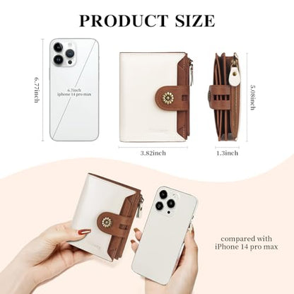 Wallet Women,RFID Blocking Leather Womens Wallet Bifold Compact Card Holder Small Wallet for Women with Removable ID Window(Whitebrown) - color: b-whitebrown