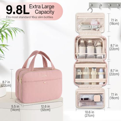 Hanke Hanging Travel Toiletry Bag with Jewelry Organizer, Pink - color: Pink