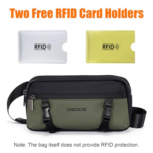 OSOCE 남성 및 여성용 크로스바디 허리 가방, 무료 RFID 카드 홀더 2개, 남성용 방수 데이팩, 여성용 크로스바디 백 여행 가방, 특별한 날의 패니 팩 선물, 1.0 그린, 라지, 스포츠 - size: 라지