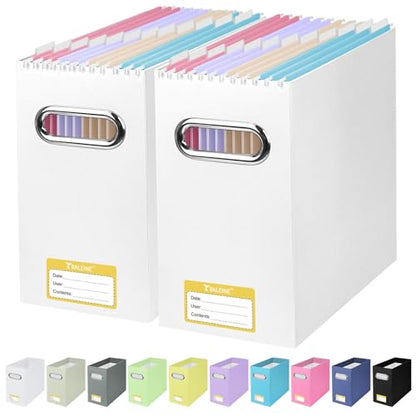 BALEINE 2PK File Organizer Box, Cardboard File Folder Organizer with Handle - color: White, style: 2PK (Slim)
