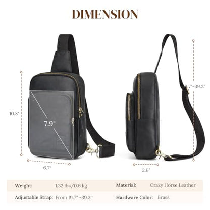 S-ZONE Genuine Leather Sling Bag for Women Men RFID Blocking Card Slots - color: Black