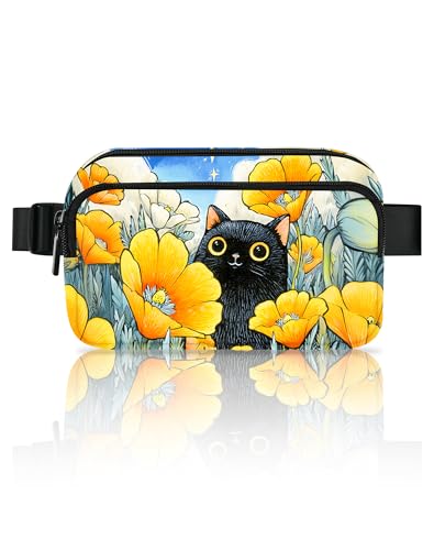 Cat Fanny Pack Travel Belt Bag Waterproof Small Crossbody Bags for Women Waist Pouch for Running Hiking Cycling - color: Light Yellow