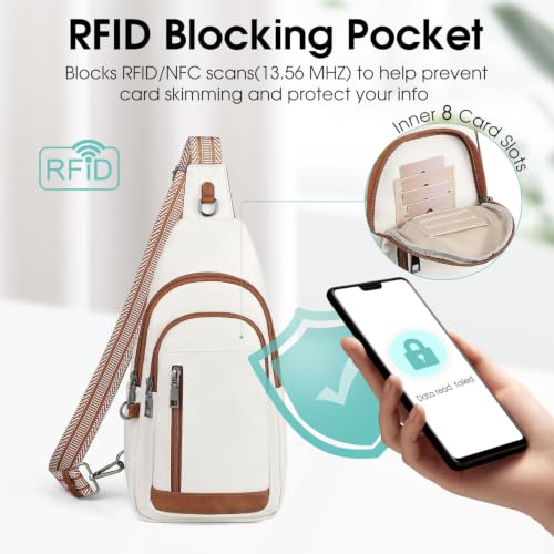HomemeDiary Anti Theft Crossbody Bags for Women, RFID Sling Backpack Purse - color: White & Brown