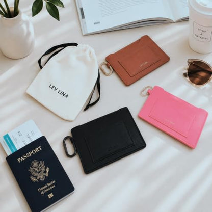 Passport Holder – Slim RFID Blocking Leather Passport Wallet with Built-In RFID Protection & Black-Tone Carabiner, Travel Essentials (BLACK - Clip Carabiner) - color: 3. Jet Black