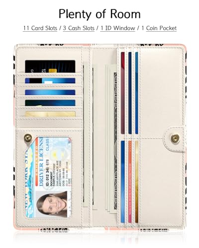 Womens Wallet, RFID Slim Wallet, Credit Card Holder Purse, Leather Bifold - color: Boho Leopard Print