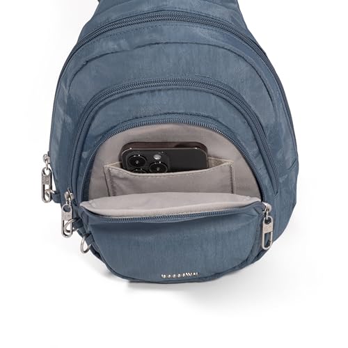 Baggallini Securtex® Anti-Theft Multi Zip Sling - Lightweight 8.6"x15.2" Travel Bag with Locking Zippers & RFID Protection - color: Mist