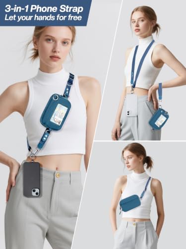 Tiostep Clip and Go Strap for Phone with Wallet Crossbody Phone Lanyard Adjustable and Detachable RFID Wristlet Wallet (Blue Peacock, Large) - color: Peacock Blue, size: Large
