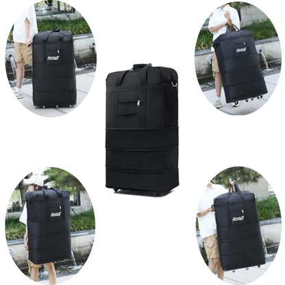 32 Inch Expandable Suitcase with Wheels, Waterproof Large Duffel Bag with 5 Silent Wheels & TSA Lock, Lightweight Collapsible Rolling Travel Bag with 2 Packing Straps, Wheeled Luggage for Air Travel - size: M - 5-Wheels with Lock & Starps