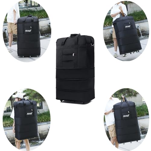 42 Inch Expandable Suitcase with Wheels, Waterproof Large Duffel Bag with 5 Silent Wheels & TSA Lock, Lightweight Collapsible Rolling Travel Bag with 2 Packing Straps, Wheeled Luggage for Air Travel - size: L - 5-Wheels with Lock & Starps