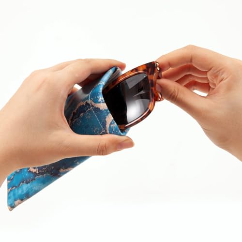 TRIUMPH VISION Eyeglass Case Glasses Case Soft Sunglass Pouch Sleeve 3 Pack - color: Pu Leather Marble White Blue Gold