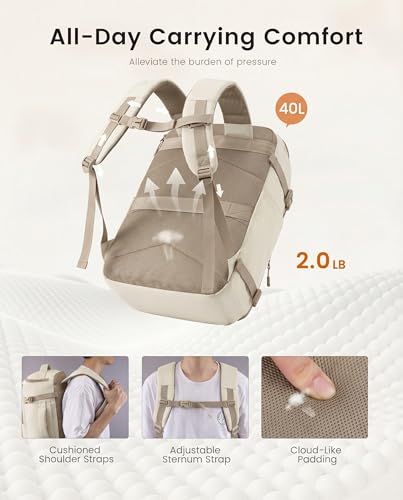 LOVEVOOK Travel Backpack for Women Men, 40L Carry On Travel Backpack - color: Cream‑khaki, size: 40L-4Pcs