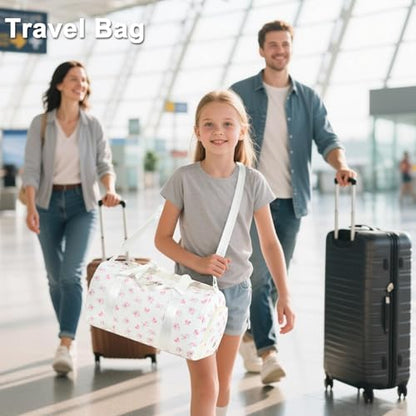 Dance Bag, Gym Bag for Girls, Kids Duffle Bag with Shoe & Wet Compartments - color: Beige flower