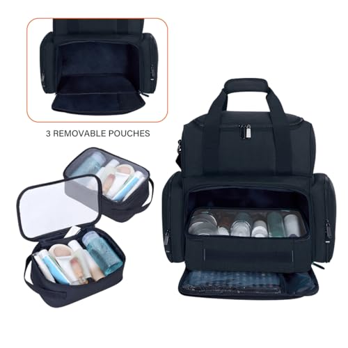 Large Makeup Bag with 3 Removable Case and 2 Removable Dividers,Black - color: Black