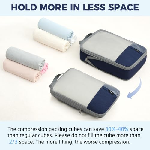 BAGAIL Lightweight Compression Packing Cubes for Travel, 6 Set, Navy - color: Navy