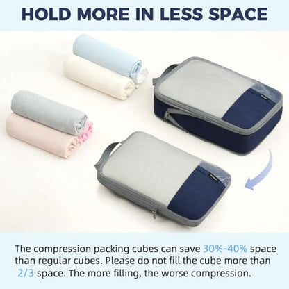 BAGAIL Lightweight Compression Packing Cubes for Travel, 6 Set, Navy - color: Navy