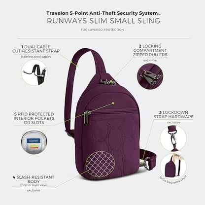 Travelon Anti-Theft Runways Small Sling - color: Plum
