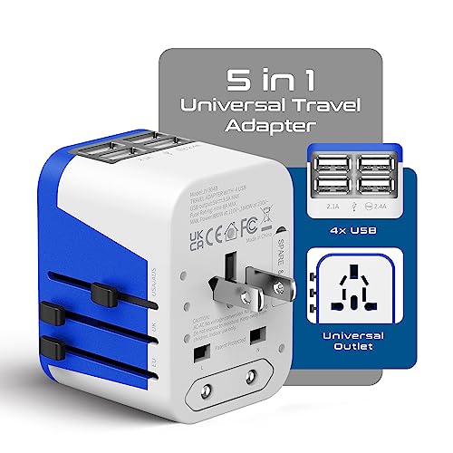 Ceptics Travel Adapter Worldwide - Universal Input, 4 USB Ports (Max 17.5W) - color: White