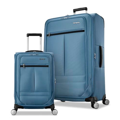 Samsonite 2-PC Soft-Sided 21/29” (Carry-On & Large Checked), Lightweight Expandable Element Luggage Set with 2 Front & 1 Side Pocket, Four Spinner Wheels, Adjustable Handle, Durable- Captains Blue - color: Captains Blue, size: 2-Piece Set (21/29)