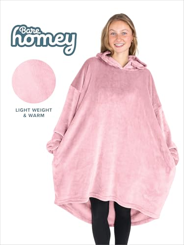 Bare Home Microplush Wearable Blanket with Side Pockets - Soft and Plush - Warm and Cozy - Adult & Kid Sizes (Adult, Light Pink) - color: Light Pink, style: Adult - Side Pockets