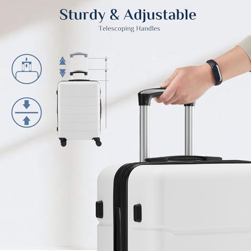 OLIXIS 28 Inch Luggage, Hardside Checked Suitcase with Spinner Wheels, Lightweight ABS Hard Shell Travel Luggage, TSA Approved Lock, Expandable Large Suitcase for Business & Travel–White - color: White, size: 28 IN