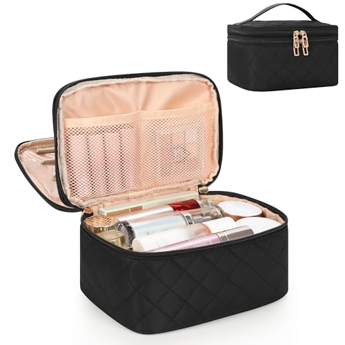 Relavel Large Travel Makeup Bag with Separate Makeup Brush Compartment - color: 01-Black, size: Large