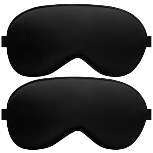 Silk Flat Sleep Eye Mask for Men Women, Non-3D, Black & Black - color: Black & Black