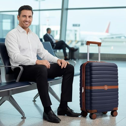 Kono Expandable 24 Inch Luggage with Spinner Wheels, Medium Checked Luggage with Lock, Lightweight & Anti-Scratch PC+ABS Hardshell Travel Suitcase, Black/Brown - color: Black/Brown, size: Checked-medium 24-inch