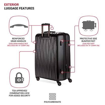 SwissGear 7272 Energie Expandable Hardside Trunk Luggage with Spinner Wheels and TSA Lock, Black, 2-Piece Trunk Set (19/29) - color: Black, size: 2-Piece Trunk Set (19/29)