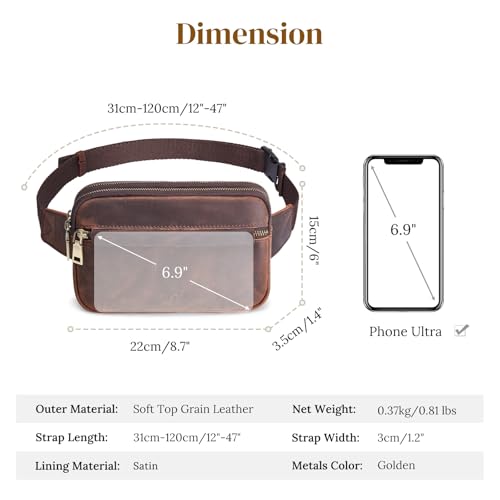 S-ZONE Fanny Packs for Women Genuine Leather RFID Blocking Crossbody Sling - color: Dark Brown