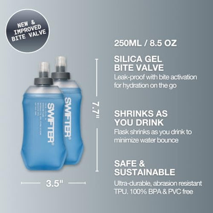 SWIFTER 2x Soft Flask 250ml | Running, Hiking, Cycling Hydration Flask | Collapsible, Leakproof, Reusable | Matt Finish, Sky Blue - size: 250ml (x2) (Standard Cap)