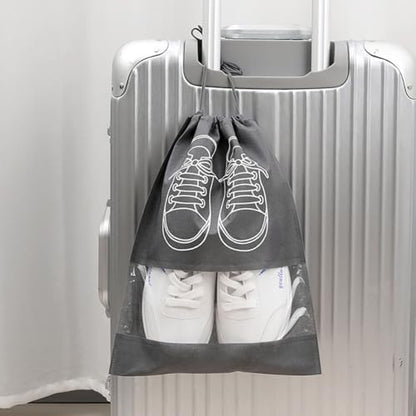 2 Pack Shoe Storage Bags Breathable Drawstring Shoe Bags Organizers Essentials For Travel Home Closet Gym - color: Grey