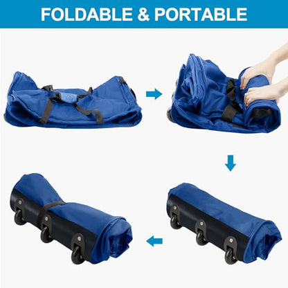Finnhomy 120L Foldable Rolling Duffel Bag with 3 Wheels, Light Weight Travel Duffel bag with Large Loading Capacity, 32'' Rolling Duffel bag with Shoulder Strap - color: Blue