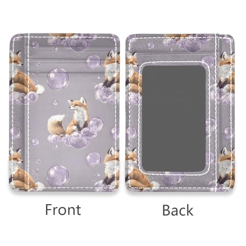 Bolaz Fox Dream Bubble Mini Front Pocket Wallet Credit Card Holder Slim RFID Blocking Sleeves for Men Women Credit Card Protector - color: Fox Dream Bubble