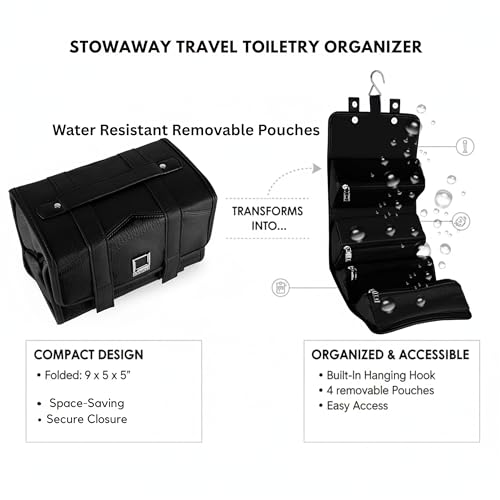 Compact Leatherette Travel Case for Men & Women, Black/Black - color: Black / Black