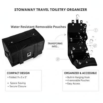 Compact Leatherette Travel Case for Men & Women, Black/Black - color: Black / Black