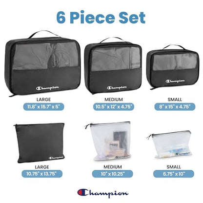 Champion Packing Cubes for Travel - 6 Piece Organizer Set, Carry-On Ready - color: Black
