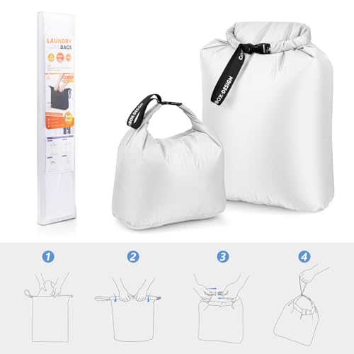 2 Pack Travel Laundry Bags for Dirty Clothes, Waterproof Laundry Bag - color: White