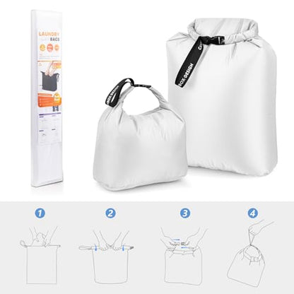 2 Pack Travel Laundry Bags for Dirty Clothes, Waterproof Laundry Bag - color: White