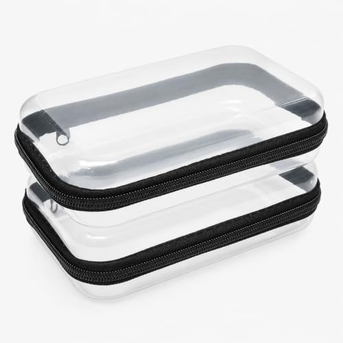 2Pcs Clear Hard Shell Zipper Case, Plastic Bin with Black Double Zipper - color: Black