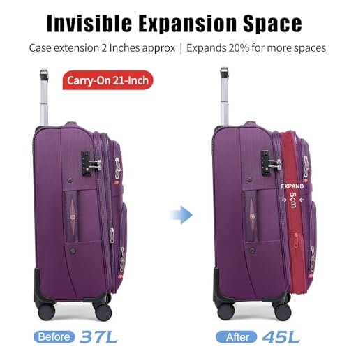 ROPLUS Softside Expandable Luggage with 4 Spinner Wheels, Durable Carry-On Luggage Suitcase (Purple, 21-Inch) - color: Purple, size: 21-Inch
