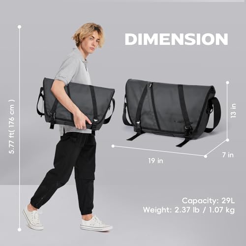 Large Messenger Bag Crossbody Laptop, Black - color: Dark Black